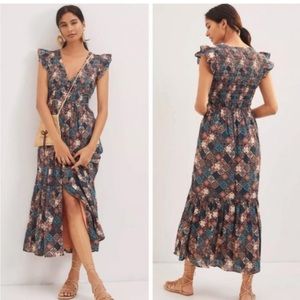 COPY - Anthropologie Peregrine smocked ruffled maxi